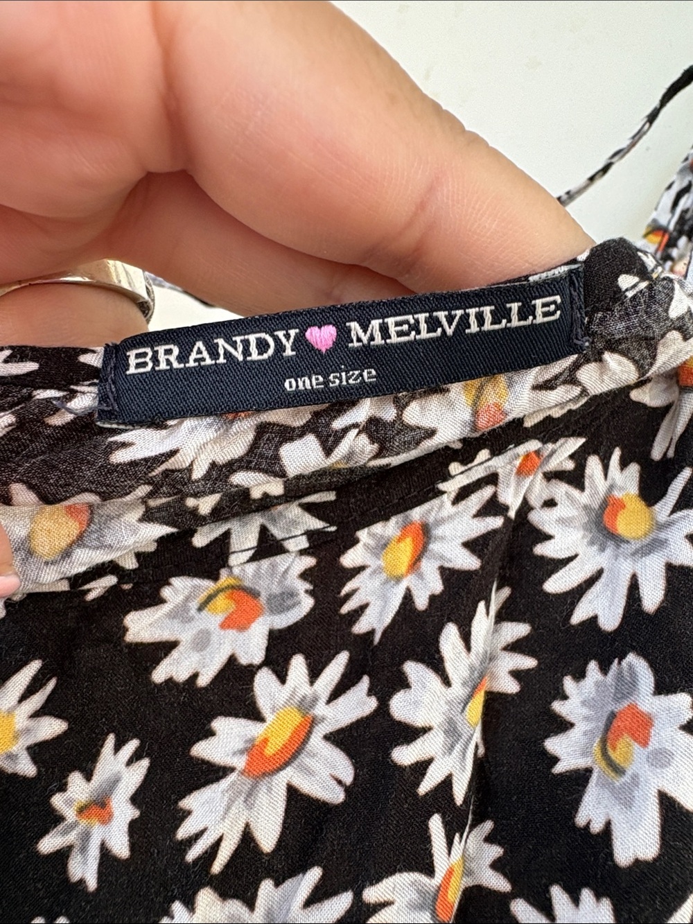 Brandy Melville Black Daisy Print Dress with Yellow Centers - Picture 3 of 6